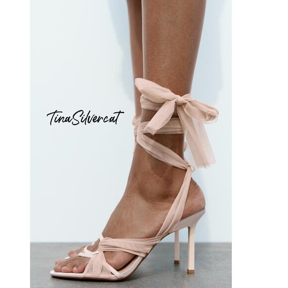 Zara Tulle Heel Sandals Pink NWT - Picture 4 of 10